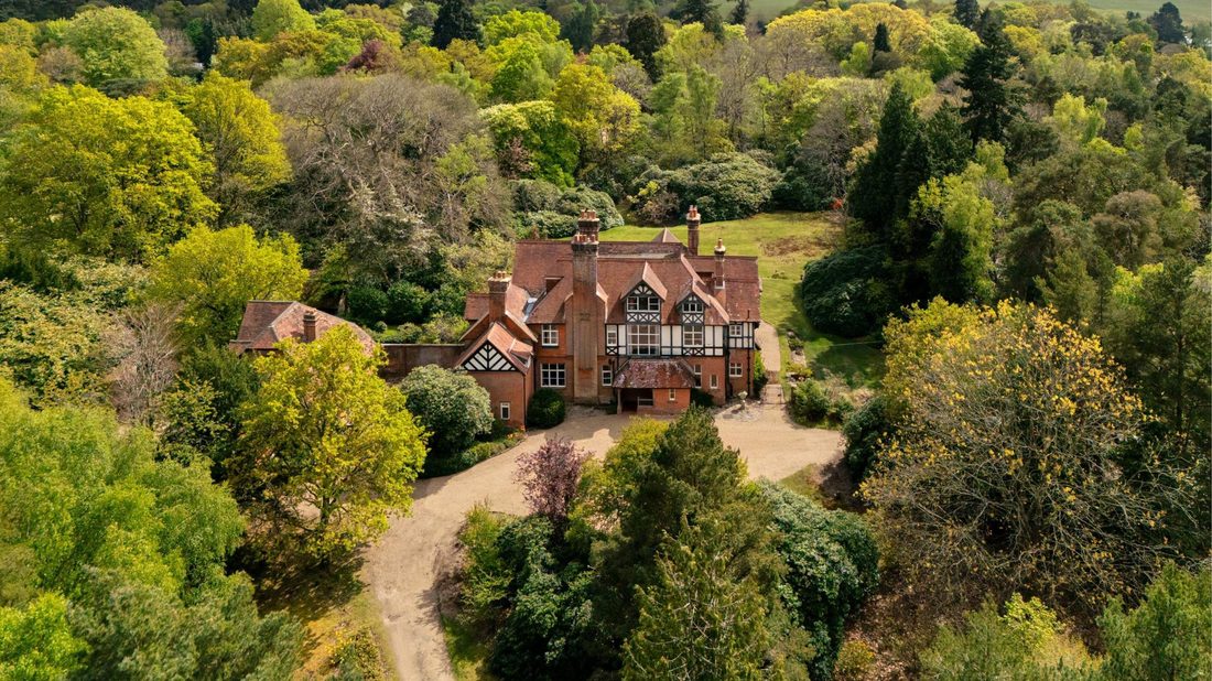 Aerial view of the estate and woodland